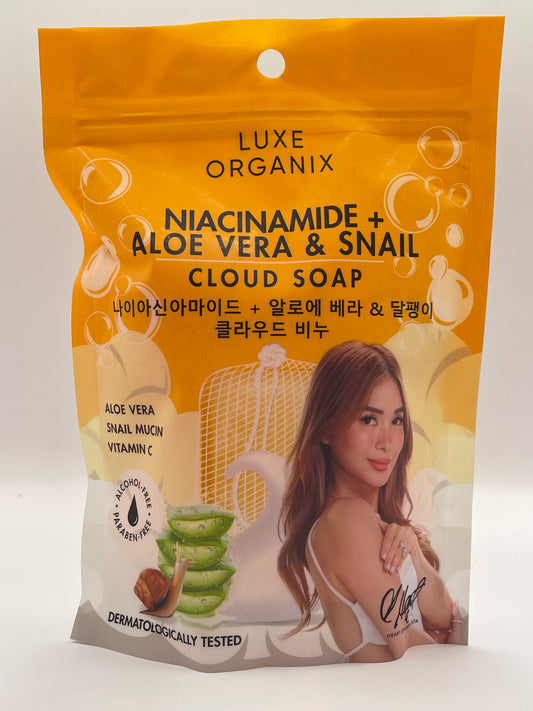 Luxe Organix Niacinamide + Aloe Vera And Snail Cloud Soap. 180 grams